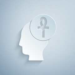 Paper cut Cross ankh icon isolated on grey background. Paper art style. Vector.