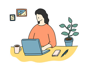 リモートワーク中の男性のイラスト 在宅ワーク テレワーク おしゃれ シンプル 仕事 自宅 パソコン Wall Mural Yugoro