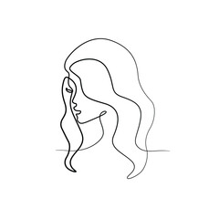 Woman abstract portrait, continuous line drawing, small tattoo, print for clothes and logo design, emblem or logo design, silhouette one single line on a white background, isolated vector illustration