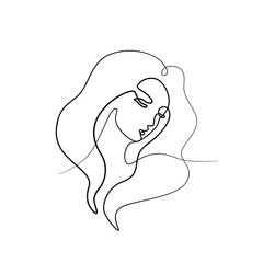 Woman abstract portrait, continuous line drawing, face of the girl is a single line on a white background, Vector illustration. Tattoo, print and logo design for a spa or beauty salon. Line art.