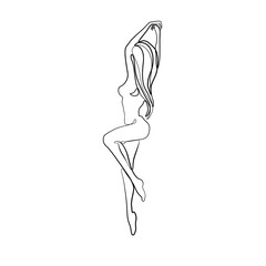 Woman abstract silhouette, continuous line drawing, small tattoo, print for clothes, emblem or logo design for spa or beauty salon, cosmetics, isolated vector illustration.