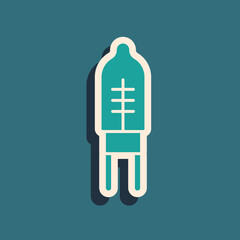 Green Light emitting diode icon isolated on green background. Semiconductor diode electrical component. Long shadow style. Vector.