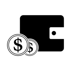 Two Golden Coins In Front Of Purse Icon