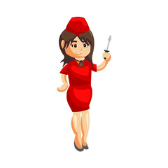 Flying attendants air hostess Profession stewardess Holding screwdriver cartoon character illustration