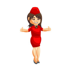 Flying attendants air hostess Profession stewardess Thumb Up cartoon character illustration