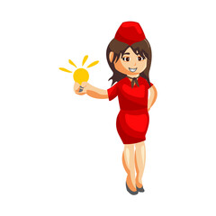 Flying attendants air hostess Profession stewardess Holding Bulb cartoon character illustration