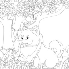 Fototapeta na wymiar Coloring Book or Coloring Page Black And White Cartoon Purebred Dogs or Puppies