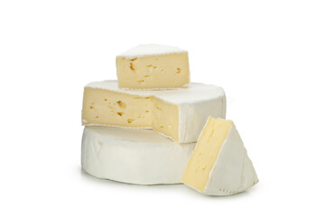 Delicious camembert cheese isolated on white background