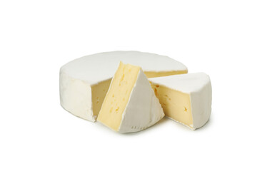 Delicious camembert cheese isolated on white background