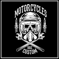 Set vector black vintage badges, emblems with a custom motorcycle. Print, template, advertising design element for the motor club, motorcycle repair shop.