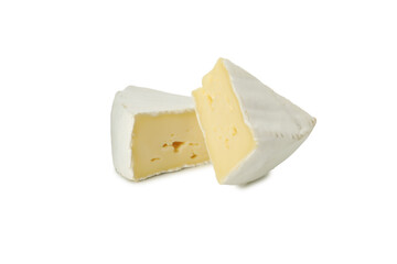 Delicious camembert cheese isolated on white background