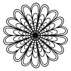 Mandala Round for coloring book. Decorative round ornaments. Flower shape. Oriental vector, Anti-stress therapy. Weave design elements. Yoga logos Vector. Black icon isolated on white background.