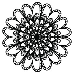 Mandala Round for coloring book. Decorative round ornaments. Flower shape. Oriental vector, Anti-stress therapy. Weave design elements. Yoga logos Vector. Black icon isolated on white background.