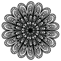 Mandala Round for coloring book. Decorative round ornaments. Flower shape. Oriental vector, Anti-stress therapy. Weave design elements. Yoga logos Vector. Black icon isolated on white background.