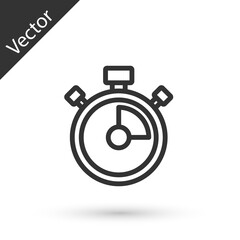 Grey line Stopwatch icon isolated on white background. Time timer sign. Chronometer sign. Vector.