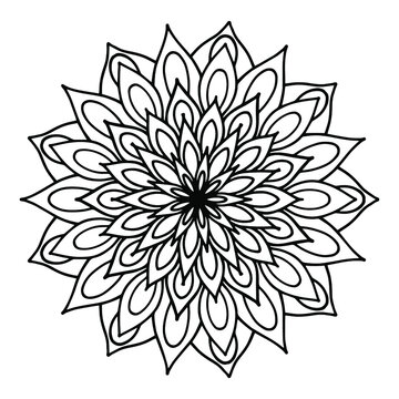 Mandala Round for coloring book. Decorative round ornaments. Flower shape. Oriental vector, Anti-stress therapy. Weave design elements. Yoga logos Vector. Black icon isolated on white background.