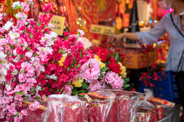 Outdoor Asia Spring Lunar Chinese New Year ornaments decorations. Red is seen as lucky and auspicious by many who believes in traditional customs.
