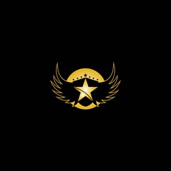 Gold Winged Shield with Star in the middle Logo Vector in Elegant Style with Black Background