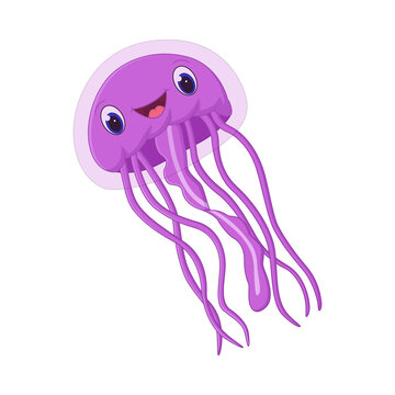 Cartoon jellyfish on white background
