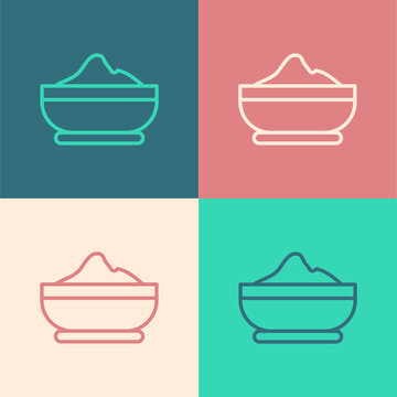 Pop Art Line Flour Bowl Icon Isolated On Color Background. Baking Ingredients. Healthy Organic Food. Kitchen Utensils Cup. Dough Cooking. Vector.