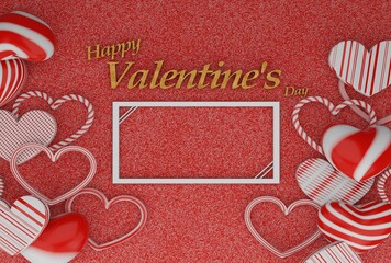 Valentine's Day background with many sweet hearts and on red background.3D rendering