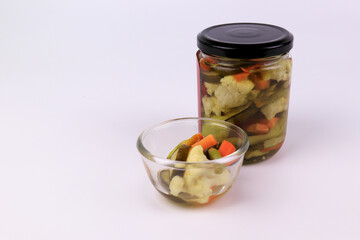 Pickled Vegetable in a bottle on  white background