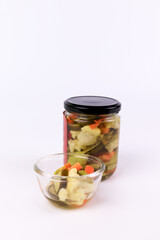 Pickled Vegetable in a bottle on  white background