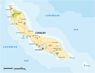 vector road map of the Caribbean ABC island of Curacao