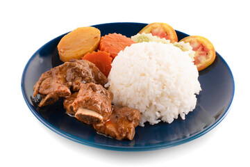 Baked pork ribs with sauce and rice