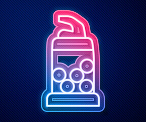 Glowing neon line Bottle opener icon isolated on blue background. Vector.