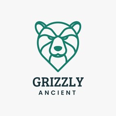 Vector Logo Illustration Grizzly Line Art Style.