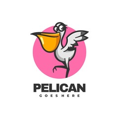 Vector Logo Illustration Pelican Simple Mascot Style.