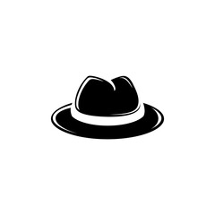 Retro Fedora Hat Logo Icon. Hipster Cap Symbol. Hacker, Mafia or Gangster Concept Vector