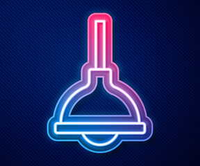 Glowing neon line Lamp hanging icon isolated on blue background. Ceiling lamp light bulb. Vector.