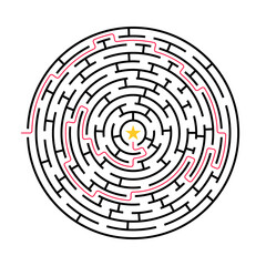 Labyrinth game. Circle maze puzzle. Find the right way, path or solution. Vector illustration.