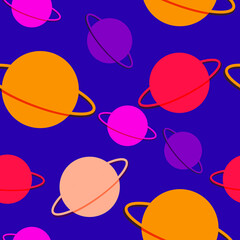 bright planets. child's drawing of space. flat vector pattern on space theme. universe with planets 