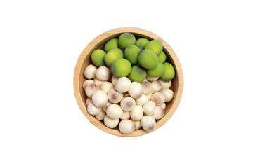 Lotus seeds close up on white background.