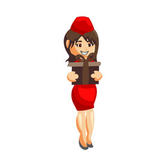 Flying attendants air hostess Profession stewardess Holding Gift cartoon character illustration