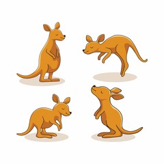 Kangaroo Cartoon Illustrations Set Collections