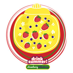 Strawberry and blueberry fresh juice jar. Summer design concept.