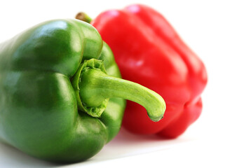 Red and Green bell peppers on white background. sweet bell peppers.