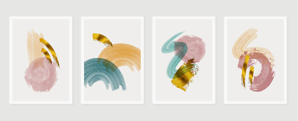 Luxury gold abstract arts background. Wall arts vector. Japanese oriental style abstract arts with gold texture and brush design for wall framed prints, canvas prints, poster, home decor, cover and wa