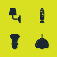 Set Wall lamp or sconce, Chandelier, LED light bulb and Floor icon. Vector.