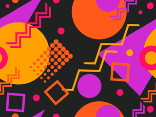 Seamless pattern with geometric shapes in the style of the 80s. Trendy retro background for printing on paper, advertising materials and fabric. Vector illustration