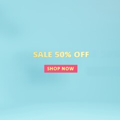 Golden sale balloon words isolated on blue background in 3d illustration