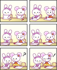 vector cartoon rabbit Fairy tale castle princess prince six-frame comics