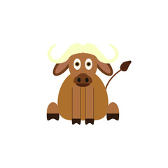 child illustration, african buffalo on white background