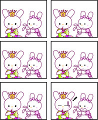 vector cartoon rabbit Fairy tale castle princess prince six-frame comics