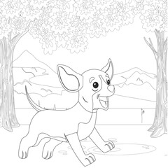 Coloring Book or Coloring Page Black And White Cartoon   Purebred Dogs or Puppies