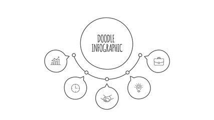 Doodle infographic circles with 5 options. Hand drawn icons. Thin line illustration